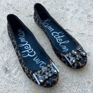 Sam Edelman Women's Caper Leopard Calf Hair Rhinestone Ballet Flats Size 8.5